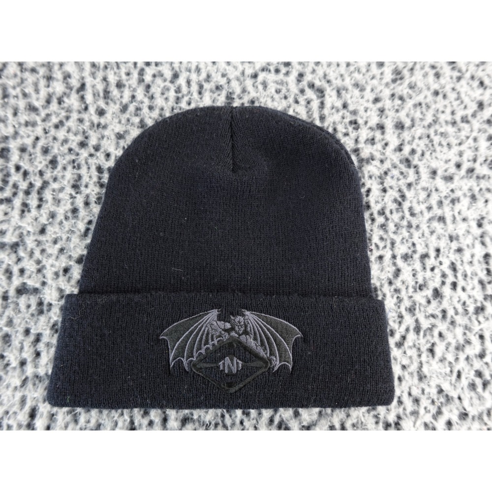 YP Classics Black Knit‎ Beanie Hat Embroidered Dragon Bat Logo